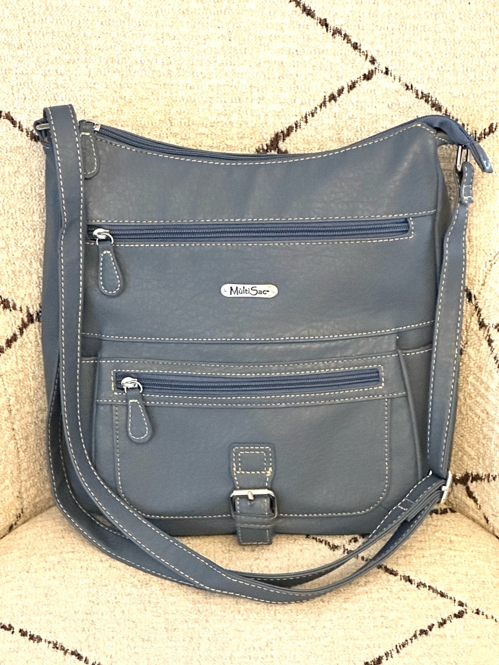 MultiSac Blue Crossbody Bag Multi Pocket Organizer Travel Everyday Purse